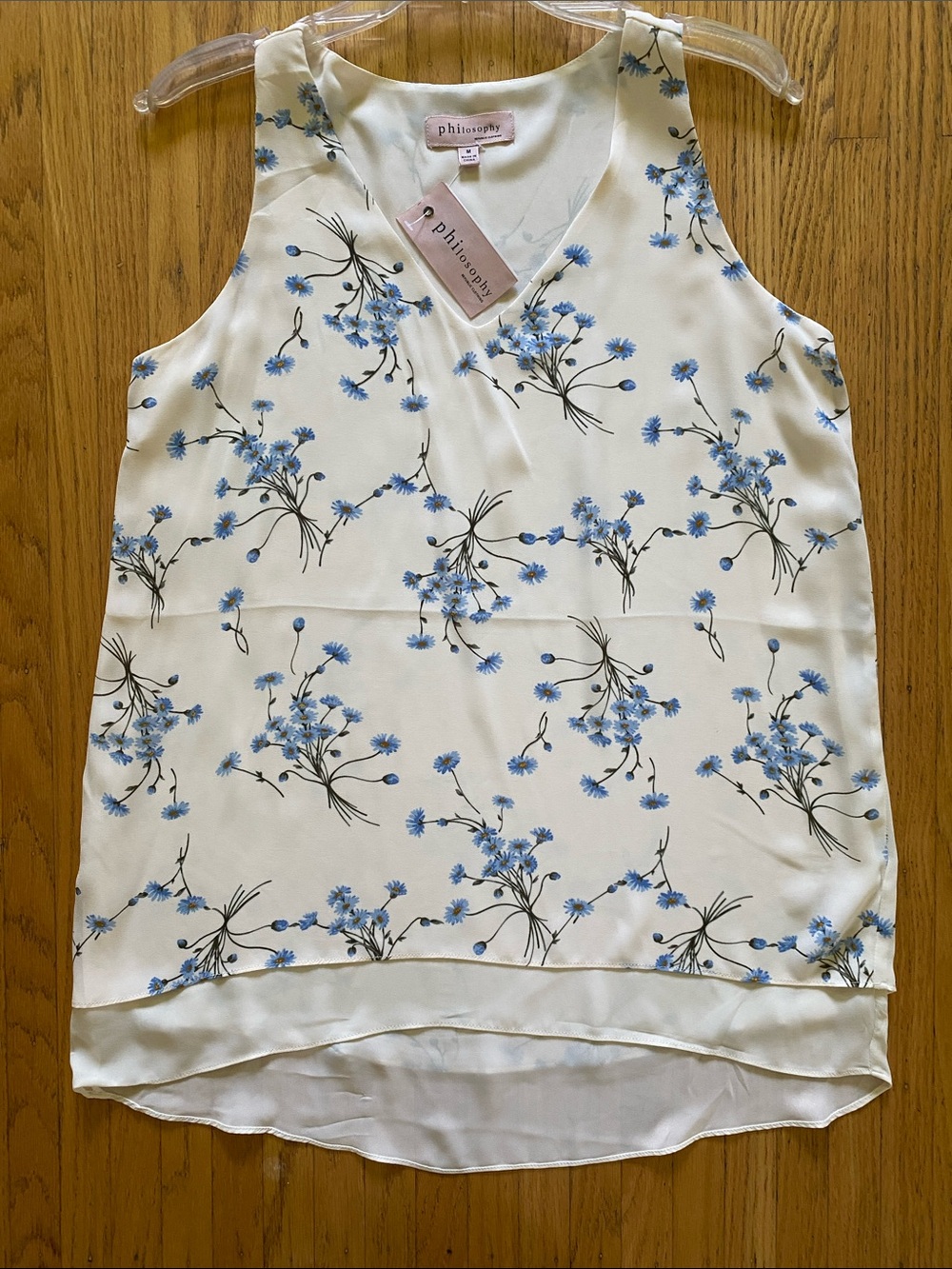 Philosophy Cream Tank with Blue Floral Print